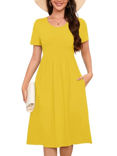 Image of Heymoments Women's Casual Short Sleeve Midi Dress with Pockets
