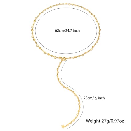 Elegant Gold-tone Y-Necklace with Beaded Chain - Chic Long Drop Design - Perfect for Layering - Sophisticated Accessory for All Occasions (Necklace)3