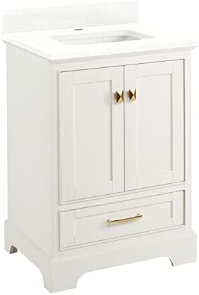 Signature Hardware 480584 Quen 24" Free Standing Single Vanity Set with Wood Cabinet, Vanity Top and Rectangular Undermount Vitreous China Sink - Single Faucet Hole - Soft White/Feathered White