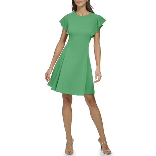 Image of DKNY Women's Flutter Sleeve Scuba Crepe Jewel Neck Dress