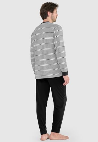 El Búho Nocturno Mens Pajama Set Long Sleeve Knit Premium Striped Pajama Set for Men, 92% Cotton, 8% Viscose, Grey 5587, XL3