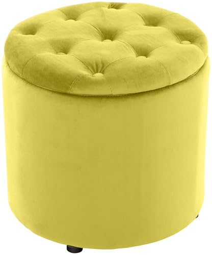 CLP Tabouret Pouf Pantin en Velours I Tabouret Coffre avec Espace De Rangement I Pouf Repose-Pieds, Couleur:Jaune