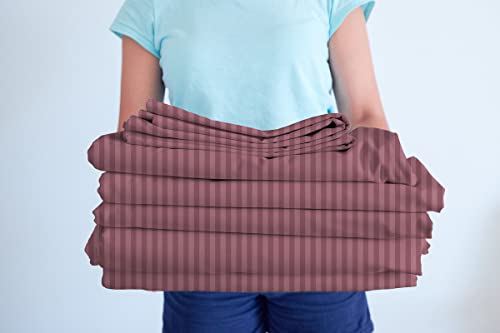 Image of BSB HOME 210 Tc Premium Glace Cotton Striped /Lining Plain Bedsheet For Double Bed King Size With 2 Pillow Covers For Home-Hotels-Guest House-Bargandi, Purple