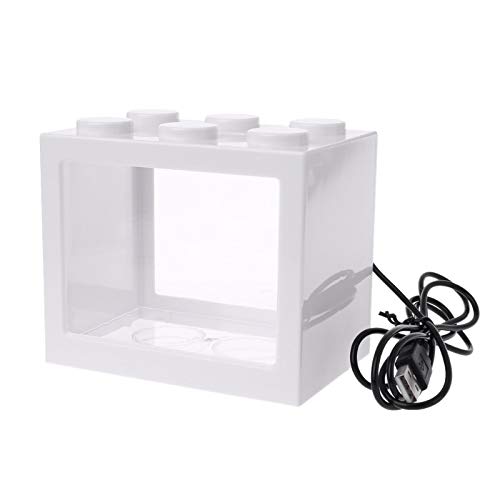 Réservoir à poissons, bocal à poissons, Mini aquarium for poissons avec lampe LED Cylindre de combat for poissons Betta Mini kit de bol à poissons oblat en verre Petit aquarium for poissons(Blanco)
