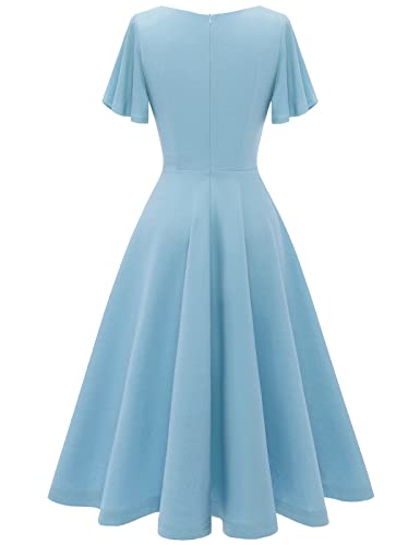 Image of HomRain Wedding Guest Dresses for Women Vintage Short Sleeves Casual Fit and Flare Cocktail Formal Dress for Tea Party