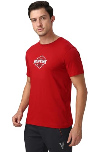 Image of Van Heusen Men Cotton Regular Fit Athleisure Graphic T-Shirt - Round Neck, Short Sleeve, Minimal Print