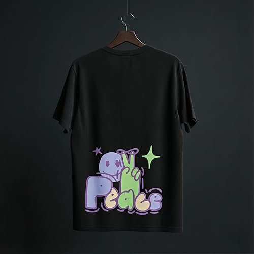 Image of Unisex Cotton T-Shirt | Black Color Screen Puff Print T-Shirt | Crew Neck | Single Jersy Fabric | 180 GSM | No Harm Long Lasting Colour Dyes | for Men and Women