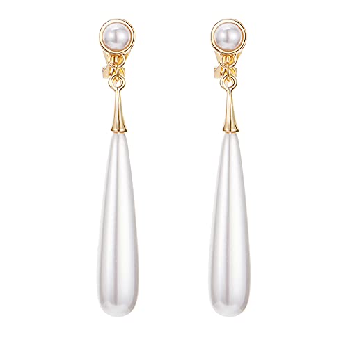 TONLUYAX Pearl Clip on Earrings for Women Drop Clip Earrings for Women Gold Plated White Imitation Pearl Earrings Fashion