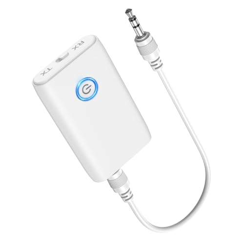 Ankilo Upgraded Bluetooth 5.3 Transmitter Receiver, 2 in 1 Wireless Bluetooth Adapter, Portable Aux Adapter for Car, Audio Receiver for Laptop, Radio, Headphones, Speakers, TV, White