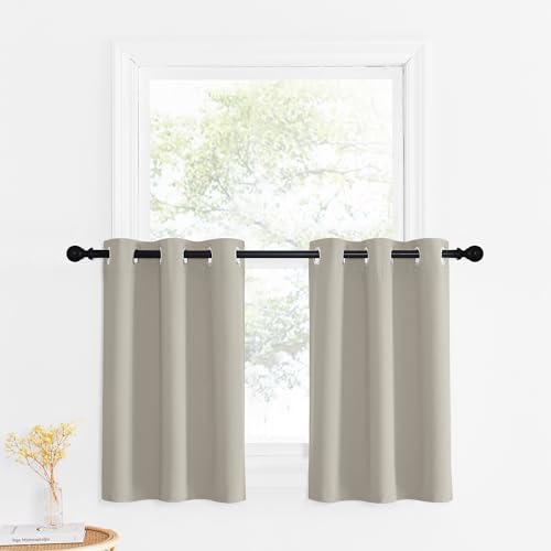 NICETOWN Natural Blackout Curtain Valances - Thermal Insulated Curtain Panels 30 inch Long Window Treatments Grommet Top Light Blocking Window Coverin