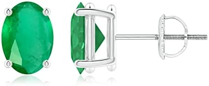 ANGARA Natural Emerald Solitaire Stud Earrings for Women, Girls in 14K Yellow Gold (Grade-A | Gemstone Size-7x5mm) | May Birthstone Jewelry Gift for Her | Birthday | Wedding | Anniversary