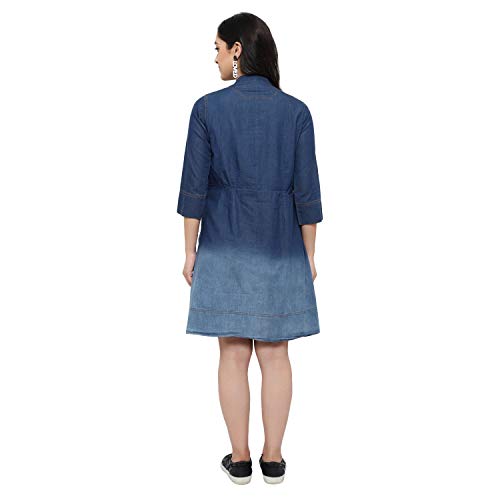 Image of Women Blue Solid Fit and Flare Dress Frock