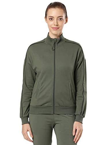 Image of Jockey A111 Women Super Combed Cotton French Terry Drop Shoulder Styled Jacket with Ribbed Cuff and Hem