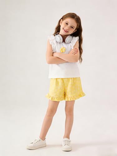 Image of Ayzozuy Kid Girl Clothes Shorts Set 2 Piece Outfits Summer Casual Short Sleeve Top and Shorts Set for Girls 4-7