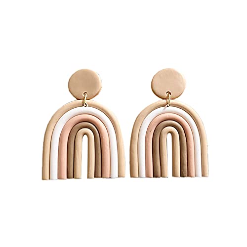 Handmade Bohemian Rainbow Clay Dangle Earrings Colorful Ceramic Clay U Shape Earrings for Women Girls Jewelry