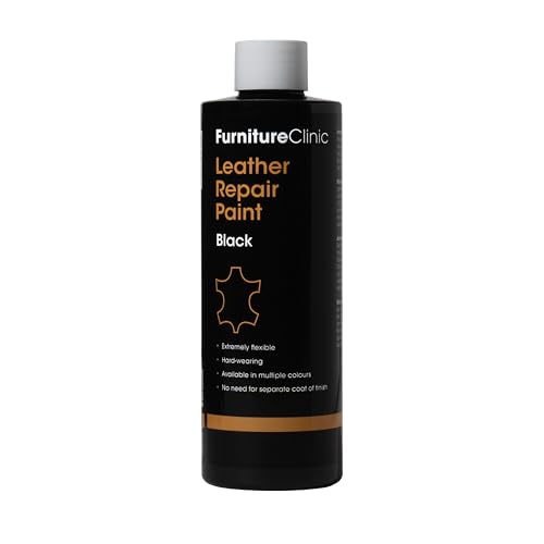 Furniture Clinic Leather Repair Paint & Dye | Self Seal Colourant for Quick and Easy Leather Repair | Suitable for Sofas, Car Seat, Shoes, Handbag, and More - Black 250ml