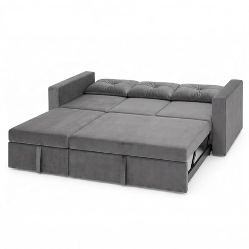 Image of FURNY Tira 4 Seater LHS Lounger Sofa Cum Bed (Dark Gray) with Pull-Out Function | Luxury Velvet Suede Finish | Durable Comfort | Ideal for Living Room