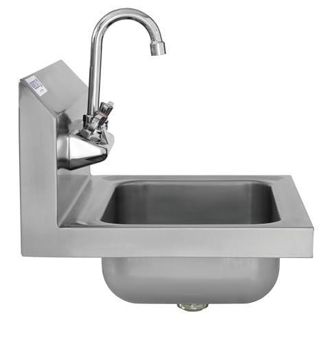 Kratos Commercial Hand Sink with Gooseneck Faucet | 14"W x 10"D x 5"H Stainless Steel Bowl | Wall Mounted Stainless Steel Handwashing Sink for Foodservice and Commercial Use | NSF Certified (28W-088)
