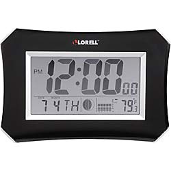 Lorell LCD Wall/Alarm Clock, 10-1/4-Inch Lunar, Silver/Black