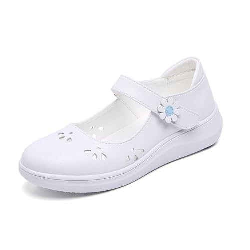 CLSQLXYJZC Loafers for Women, Womens Breathable Hollow Leather Adjustable Orthopedic Platform Nurse Shoes, White Air Cushion Restaurant Work Shoes, for Healthcare Providers