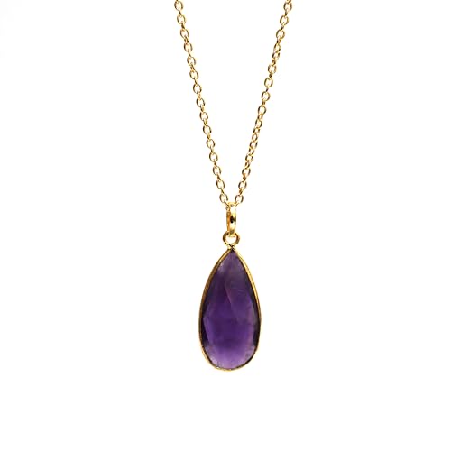 Gempires Amethyst Teardrop Gemstone Necklace Faceted Pear Handmade Jewelry Febuary