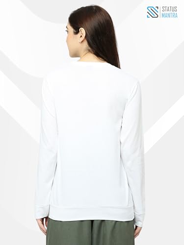 Image of STATUS MANTRA Women's Cotton Round Neck Regular Fit Sweatshirt | Full Sleeves and Smile Printed | Comfort Colour T-Shirt | Available in Multicolor & Size Small to 2XL
