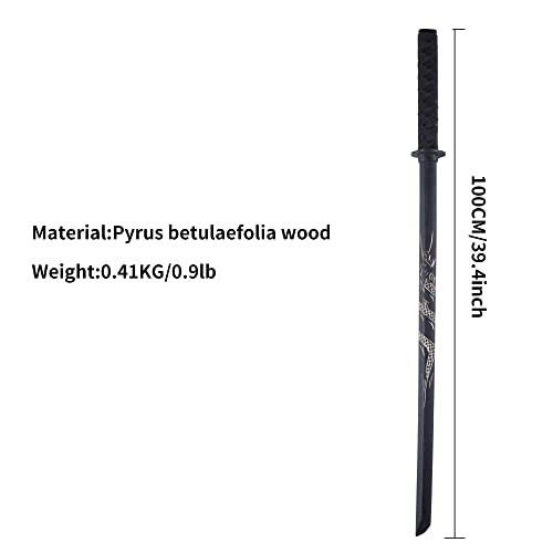 Wooden Katana Samurai Hand-Carved Dragon Pattern Training Weapons Wood 39.4-Inch Overall