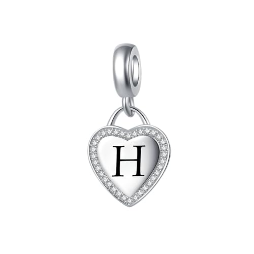 Abalorio colgante de corazón con letras de plata compatible con pulseras Pandora para personalizar
