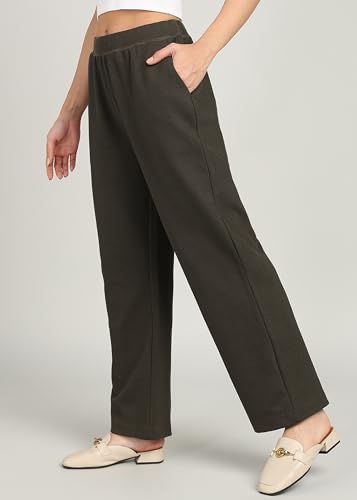 Image of Alan Jones Clothing Women's Straight Fit Mid Rise Solid Stretch Waffle Straight Pants