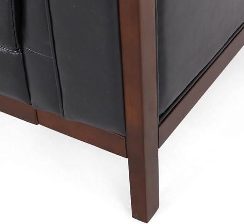 Image of Merax Modern PU Sofa Set, Couch with Button-Tufted Diamond Stitching, Rubberwood Frame, Tuxedo Arms, Low Profile Design Mid-Century Modern Style, Black