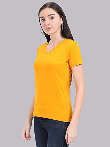 Image of FLEXIMAA Women's Cotton Plain V Neck Half Sleeve T-Shirt