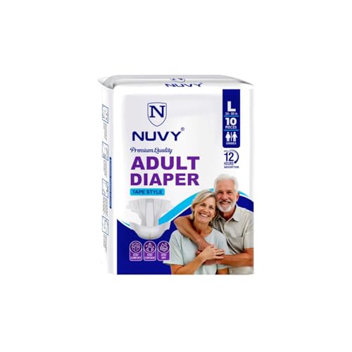 Image of Adult Diaper Tape L (Waist Size -34 inch to 58 inch) 10 Units, 12Hours Leak Proof Protection, Odour Free