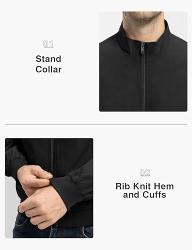 TBMPOY Men's Light Jackets Waterproof Bomber Work Jacket Causal Windbreaker Full Zip Golf Dress Outwear Coats 5