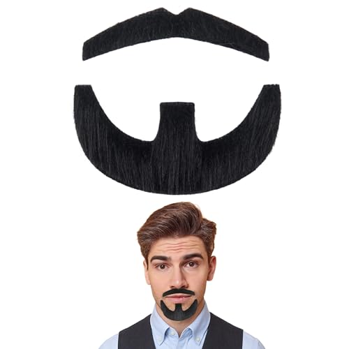 Fake Black Goatee Beard and Mustache Set Self Adhesive Stick-On Facial Hair for Men Cosplay Costumes