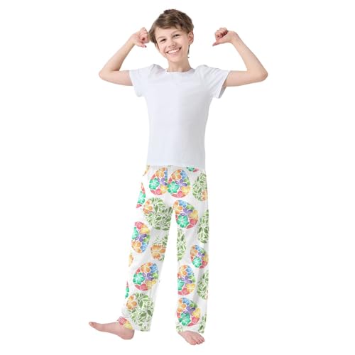ZZXXB Easter Egg Flowers Boys Long Pants Soft Trousers Elastic Waist Kids Lounge Bottoms with Pockets S-XL2