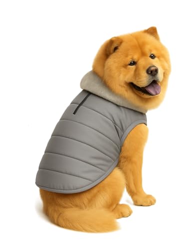 Image of The Pets Company Dog Winter Coat Jacket, Clothes, Windproof, Waterproof, Light Weight, Washable, Ultra Warm Thick Fleece Lined Dog Vest for Cold Weather Protection, (Grey, Large - 24 Inch)