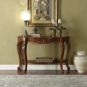 Image of Jangid Handicraft Solid Sheesham Wood Half Round Console Table for Living Room | Wooden Entryway Hallway Sofa & Fish Tank Table | Curved Side Table | Brown Finish