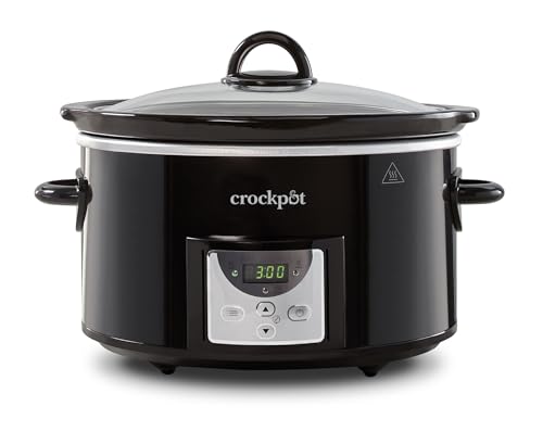 Crock-Pot Pentola per Cottura Lenta, Slow Cooker, 3.5 litri, fino a 4 Persone, Timer Programmabile, Display Digitale, Funzione Keep Warm, 200 W, Ceramica, Nero