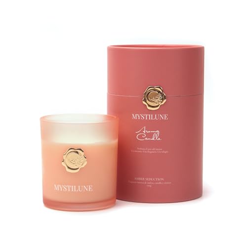 MystiLune – Vela Aromatica Relajante 200g – Aromaterapia Ámbar y Vainilla – Vela para Dormir y Relajación – Ritual Nocturno Spa en Casa – Vela Decorativa Cera Vegetal – Regalo Mujer Bienestar