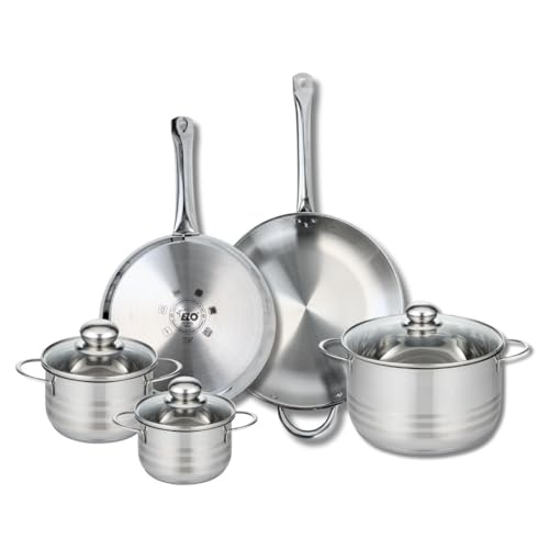 ELO 9883650 Batterie de cuisine 5 pièces, Ensemble de 2 Poêles de cuisson 28 et 32 cm et 3 faitouts 14, 16 et 24 cm Elo Profi Brillant, inox, induction