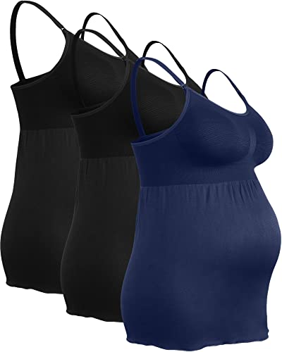 Ilovesia 3Pack Nursing Tank Tops, 7027 Maternity Pajamas, Breastfeeding Camisole Built-In Nursing Bras Black+Black+Navy Blue Size L #TOP29