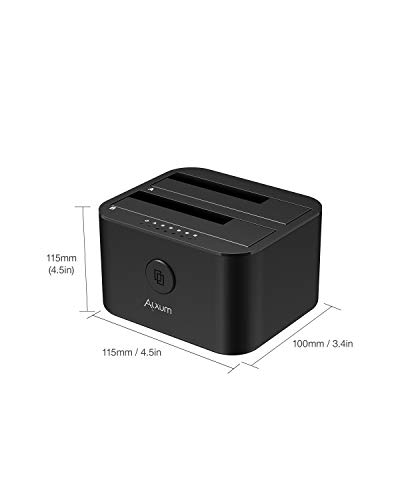 Alxum USB 3.0 Hard Disk Docking Station, Dual Bay SATA a USB C Hard Disk Dock Caddy con funzione di clonazione offline per SSD HDD da 2,5 pollici e 3,5 pollici, dotato di due cavi USB A e USB C