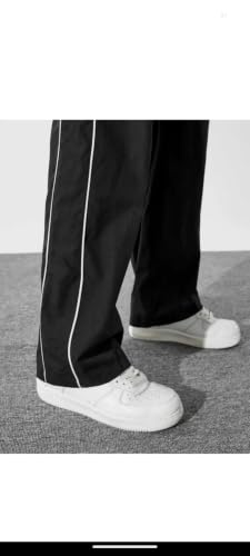 Image of Men's Relaxed Loose Fit Track Pants for Gym Workout Running Casual Wear Sports Lower with Pockets Adjustable Drawstring Waist Lightweight Quick Dry Activewear Fitness Black L