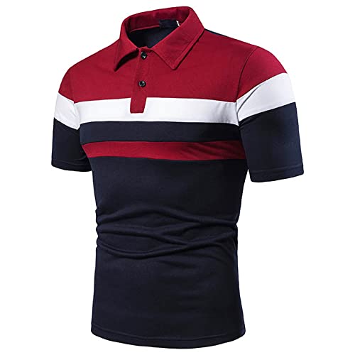 Herren Poloshirt Kurzarm Baumwolle T-Shirts Gestreiftes Polo Shirt Sommer Golf Tshirt Polohemd mit Knopfleiste Business Hemd Top Sport Hemden Sommershirt Angebote Marine XL