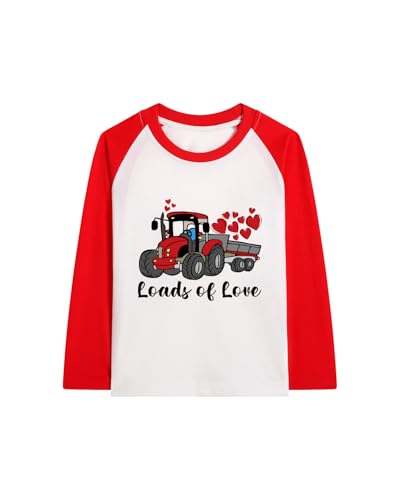 Toddler Girls Boys Valentines T-Shirt Love Heart Dinosaur Tractor Raglan Long Sleeve Tees for Kids 2 to 7 Years