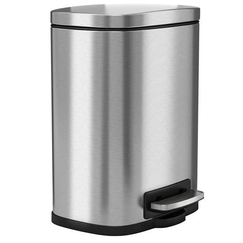 Image of 1.3 Gallon / 4.9 Liter Fire Resistant Stainless Steel Step On Pedal Trash Can with Odor Filter and Removable Inner Bucket, FM Approvals Class 6921