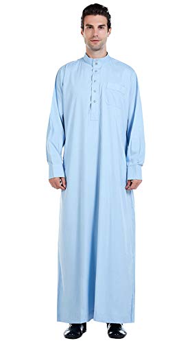 GladThink Herren Muslim Thobe Mit Langen Ärmeln Araberische Kleidung Himmelblau M Cover