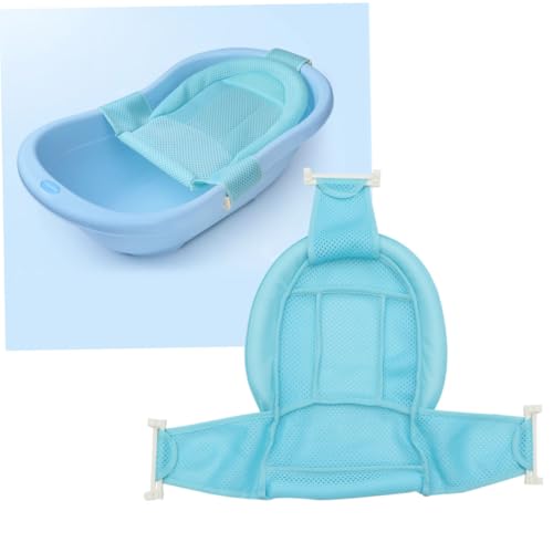 Image of Baby Bath Seat Support Net with Mesh for Head and Neck Comfort Hands-Free Bathing Blue 19 Inch