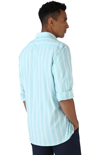 Image of Peter England Men Cotton Slim Fit Stripe Shirt