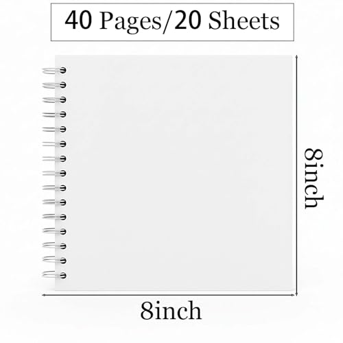 Álbum de recortes DIY de 20x20 cm, 40 páginas, tapa dura y encuadernación en espiral, para viajes, familia, bodas, aniversarios, Navidad y baby shower, blanco miniatura 3